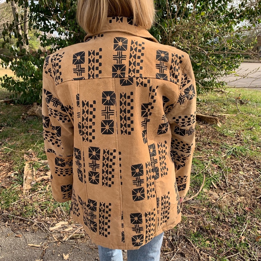 Vintage Suede Tribal Abstract Print Coat